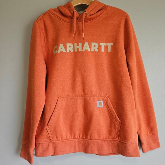 Carhartt‎ Hoodie Women’s Large Orange Fleece Lined Relaxed Fit Workwear Outdoor - Picture 1 of 13